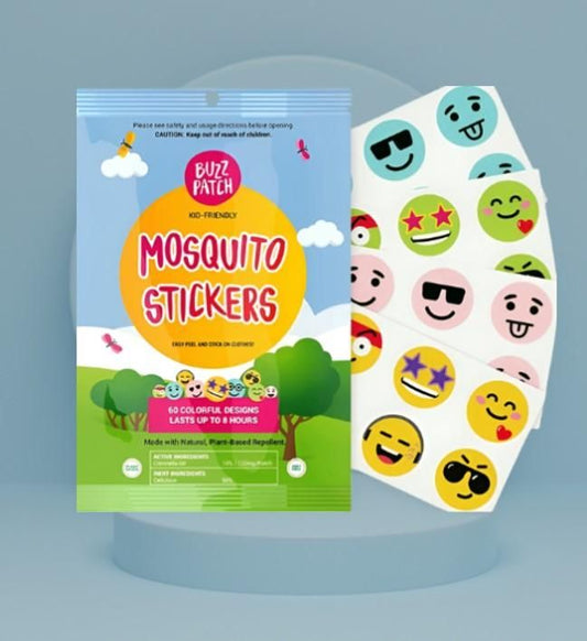 The Gir Farmer safe mosquito repellent patches for babies with colorful emoji designs lasting up to 8 hours