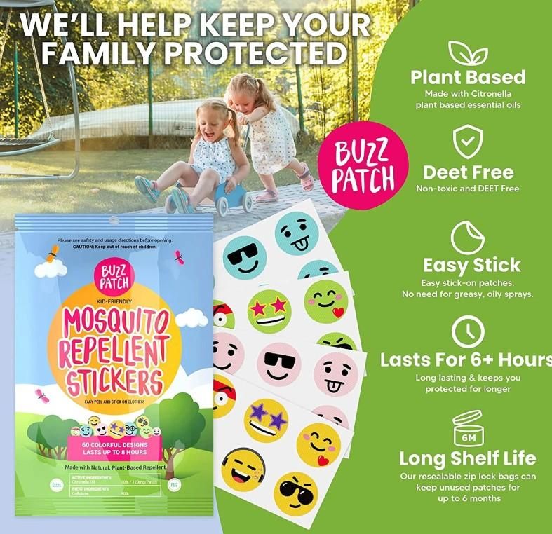 Safe mosquito repellent patches for babies made with plant based citronella and deet free formula