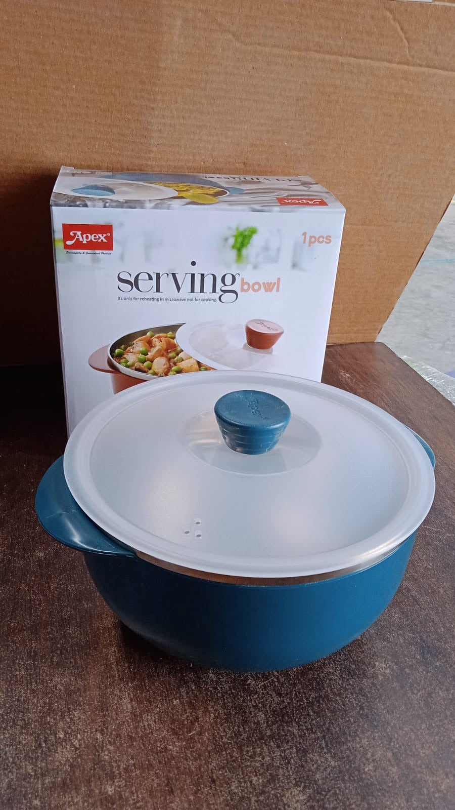 Apex 2200ml Microwave-Safe Plastic Serving Bowl with Lid (1 Pc) Your Brand