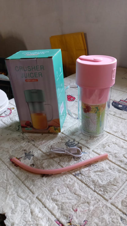 2 In1 Portable Crusher Juicer With Handle & Straw for Smoothie Sipper USB Rechargeable (340 ml) 6 Stainless Steel Blades Compact Juicer Mixer, Juicer Portable Fresh Juice Blender Portable Electric Juicer ( 340 ML ) Your Brand