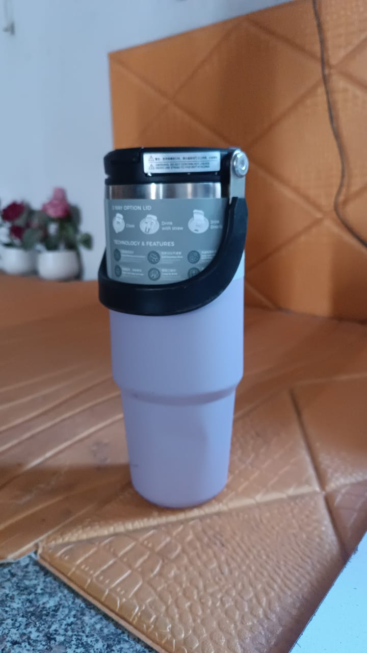 Stainless Steel Vacuum Insulated Coffee Cups Travel Mug With Straw (900 ML Approx / 1 Pc) Your Brand