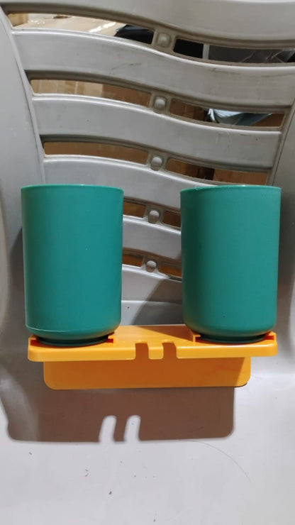 Multipurpose Wall Mount Toothbrush Holder Plastic Stand With 2 Cup  (1 Set) Your Brand