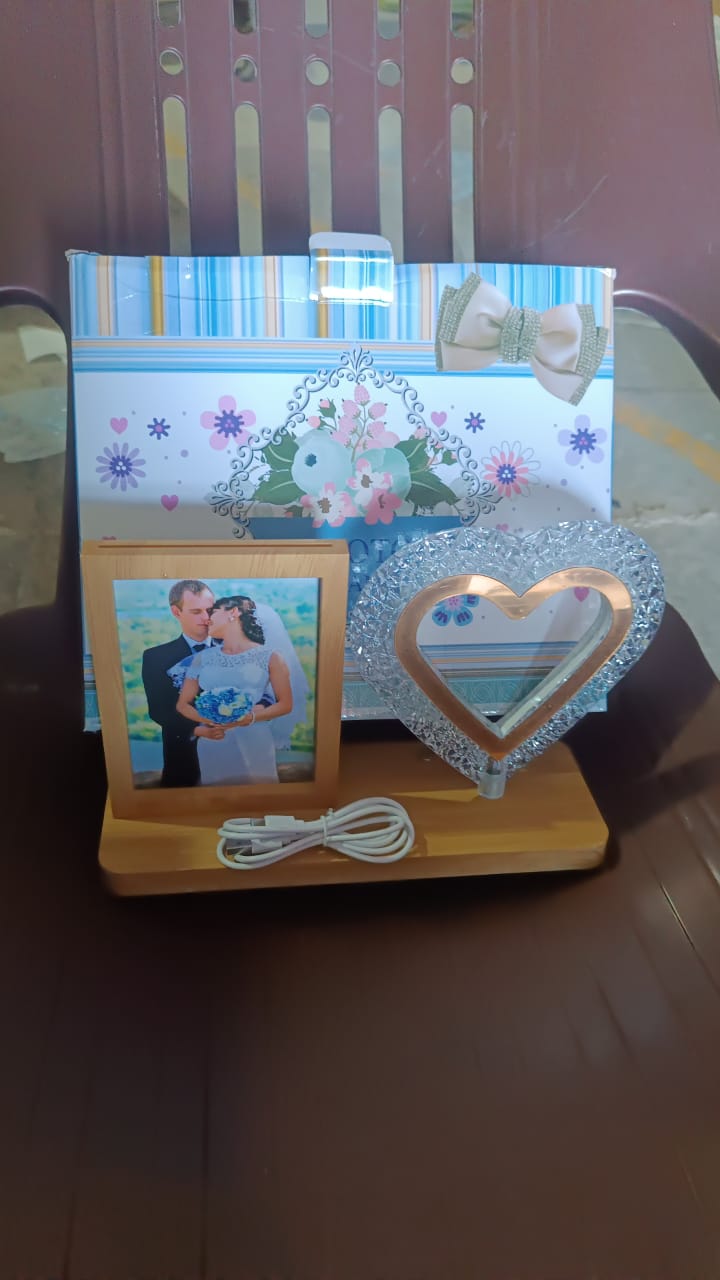Heart Shape Cystal Led Lamp & Photo Frame Night Lamp | Wedding Gift | love couple Your Brand