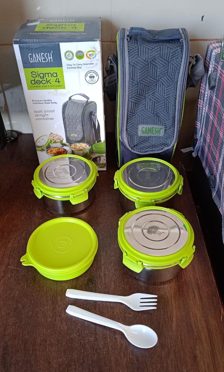 Stainless Steel Tiffin Lunch Box Container / Dabba with 4 Side Clip Lock Lid for Office & School Use/ Food Grade / Air Tight / Easy to Carry / Leak Proof Your Brand