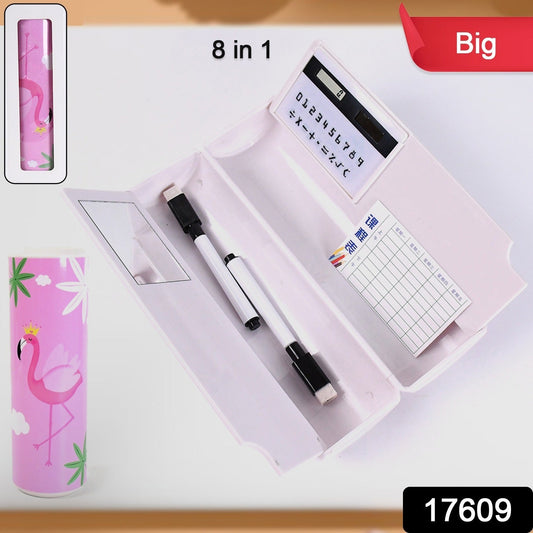 8 in 1 Compass Box, Geometry Box 2 Compartment, Pencil Box with 1 Calculator, 1 Mirror, 2 in 1 Marker Pen Your Brand