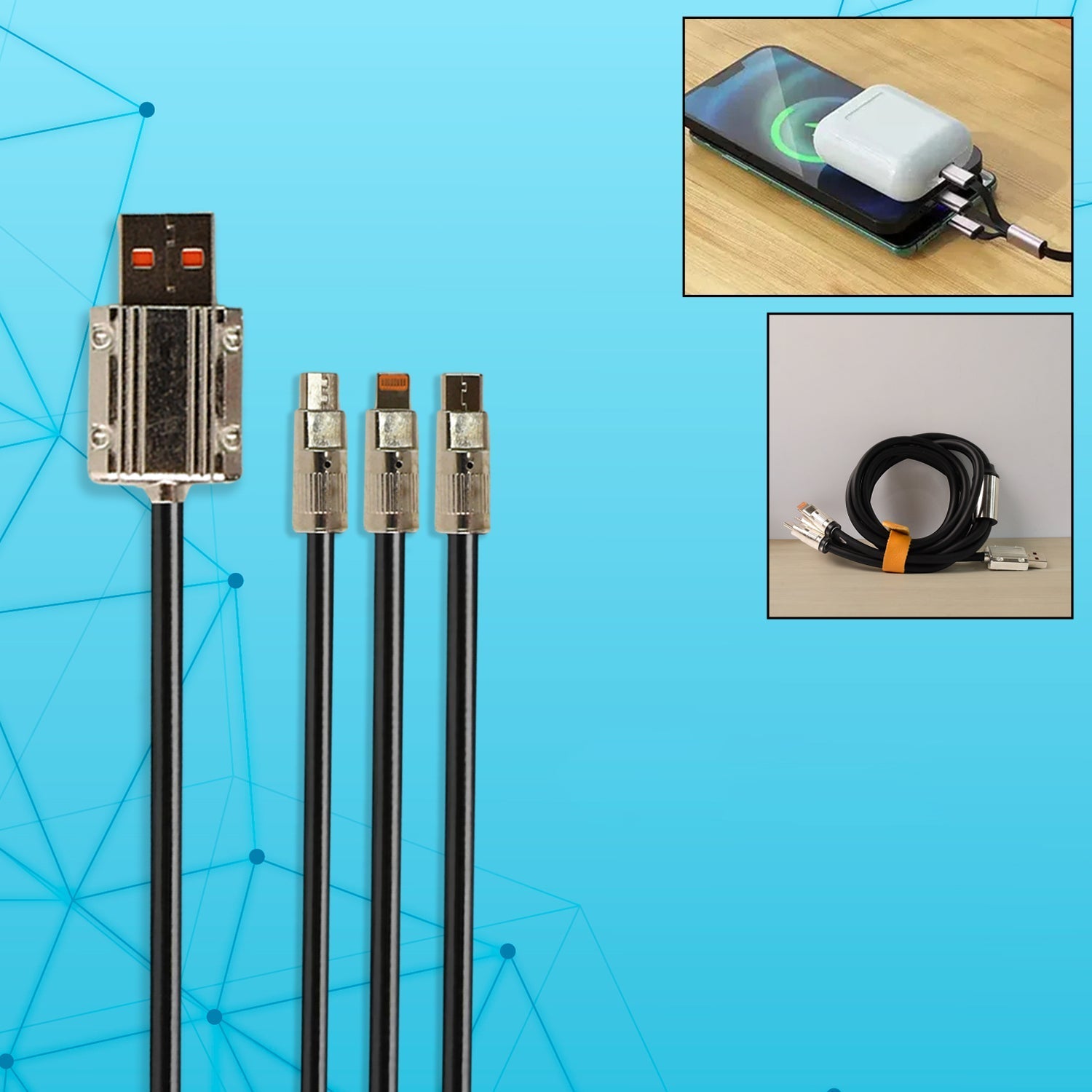 3 in 1 Multi Super Fast Charging Cable (1 Pc / 2 Mtr.) Your Brand