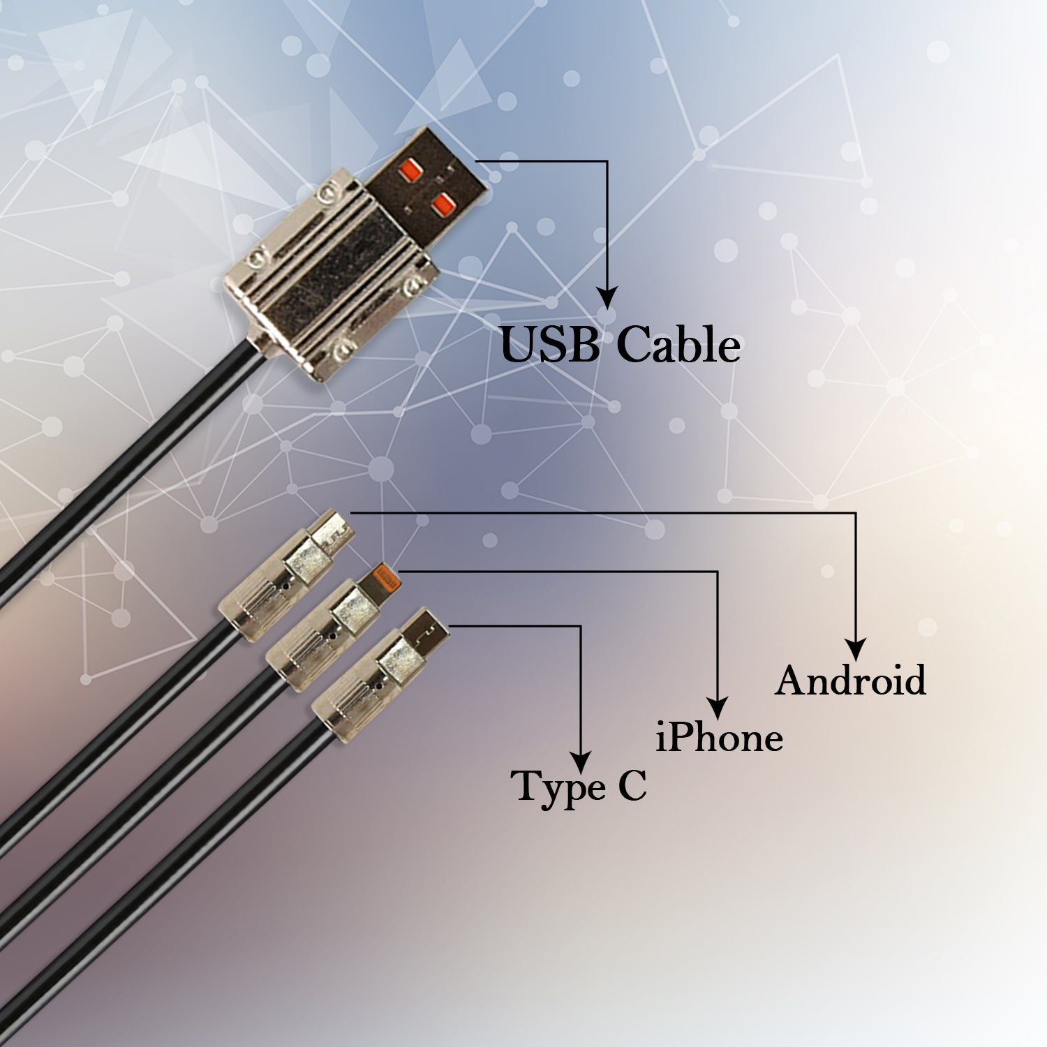 3 in 1 Multi Super Fast Charging Cable (1 Pc / 2 Mtr.) Your Brand