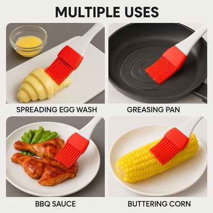 Versatile cake decorating spatula and pastry brush set for spreading, greasing, and basting foods