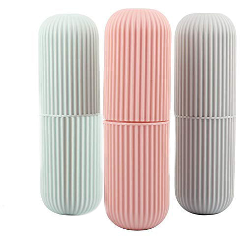 Set of three ribbed capsule bottle portable storage containers in pastel colors for organizing small items