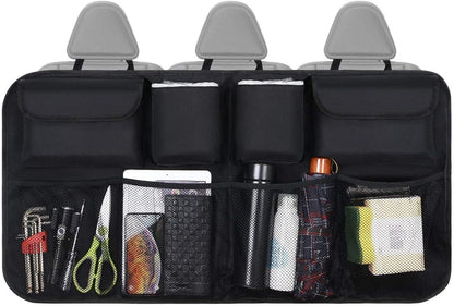 Car back seat organizer with multiple pockets for easy organization of travel essentials