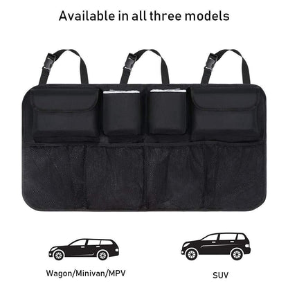 Car back seat organizer with multiple pockets for easy storage and organization in various vehicle models