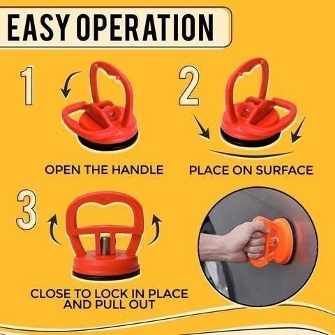 Instructions for using a car dent puller tool with an easy operation guide in four steps