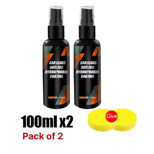 Two bottles of 100ml car glass anti fog spray with hydrophobic coating for clearer visibility in all conditions
