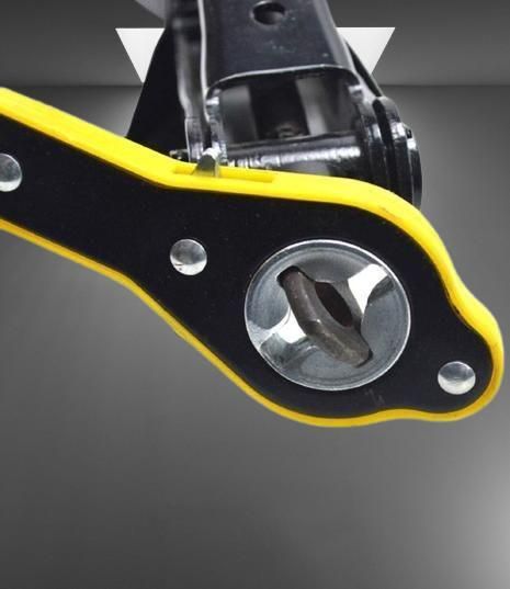 Close-up of a durable car jack and lug wrench set featuring a sturdy grip and precision-fit socket