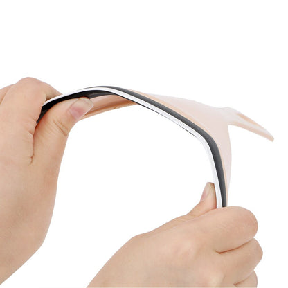 Flexible car mirror wiper showing a person bending it to demonstrate its durability and functionality
