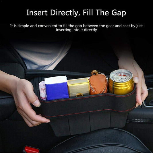 Car seat gap organizer easily fits between the car seat and console for convenient storage of items