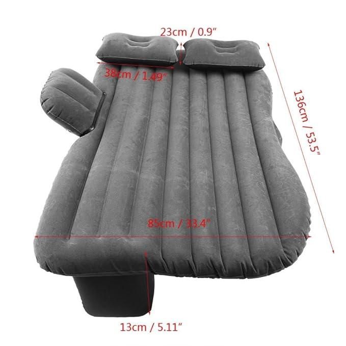 Car travel air mattress in gray with comfortable design for backseat use during long journeys