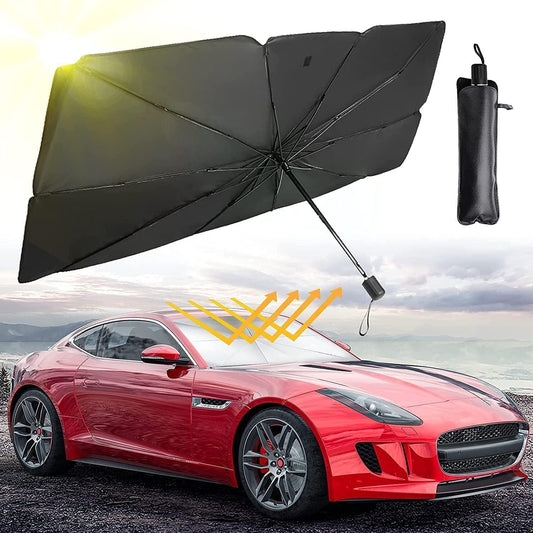 Compact car windshield sun shade umbrella designed to protect your vehicle from harmful UV rays