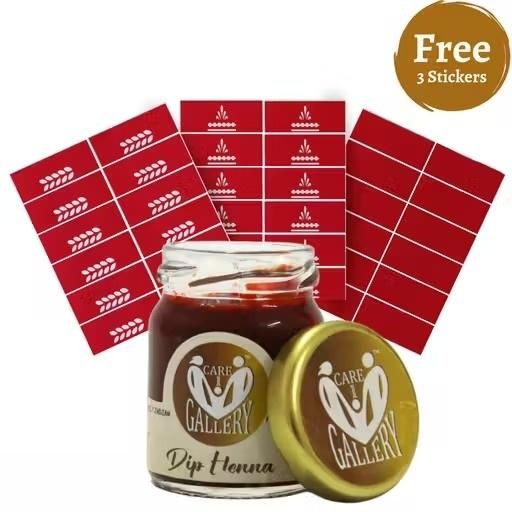 Instant red henna mehendi paste in a jar with free stickers for beautiful designs and body art
