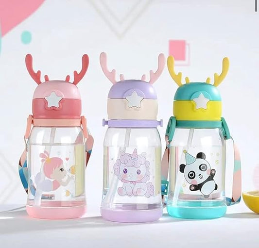 Three cartoon animal plastic water bottle 300ml with colorful lids and cute animal designs