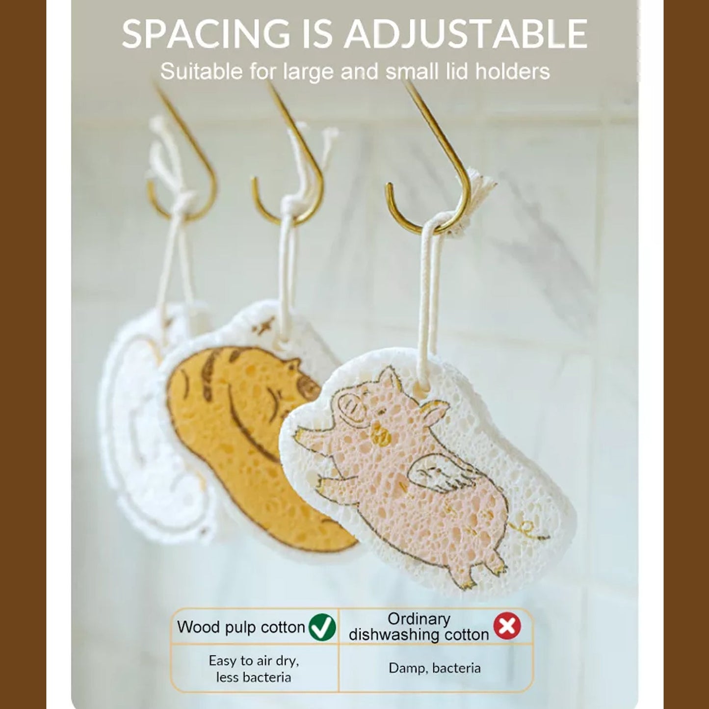 Cartoon wood pulp dish sponge with adjustable spacing, featuring fun animal designs for effective cleaning