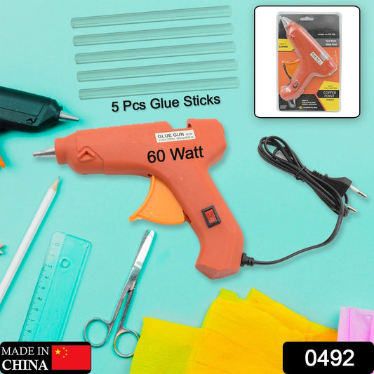 Professional 60 Watt Hot Melt Glue Gun with 5 Glue Sticks & On/Off Switch Your Brand