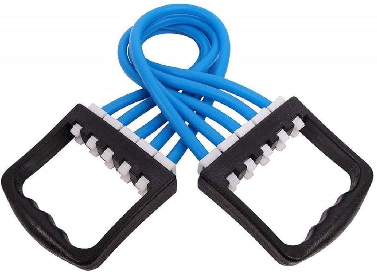 Blue chest expander resistance bands with adjustable grips for strength training and fitness exercises