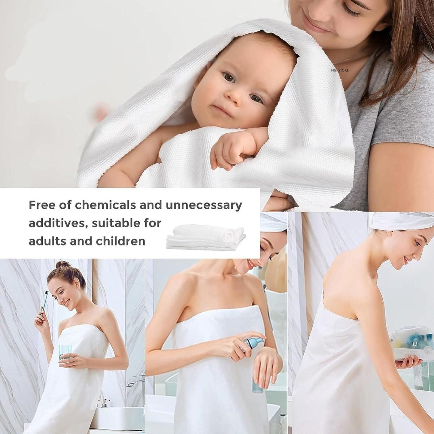 Compressed bath towel tablets for adults and children, featuring soft and chemical-free fabric