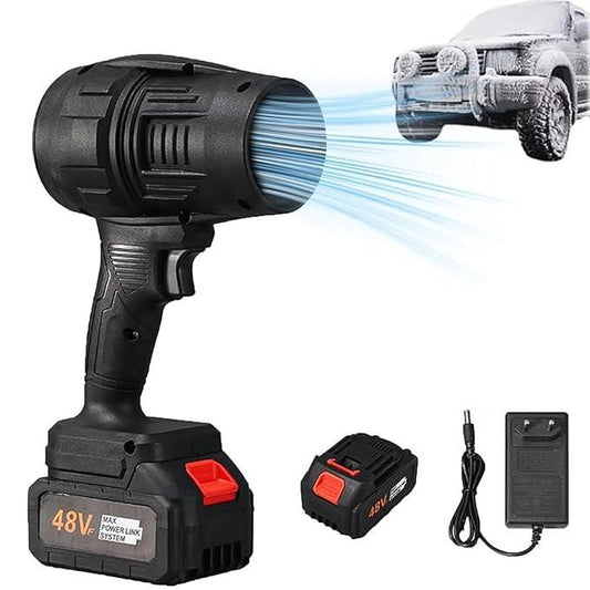 Cordless turbo jet blower with 48V battery power for efficient snow and debris removal