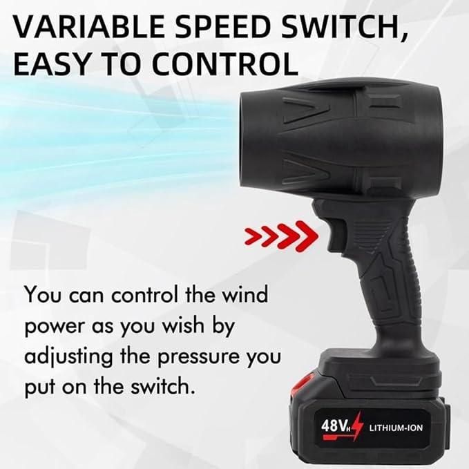 Cordless turbo jet blower with variable speed switch for customizable wind power control