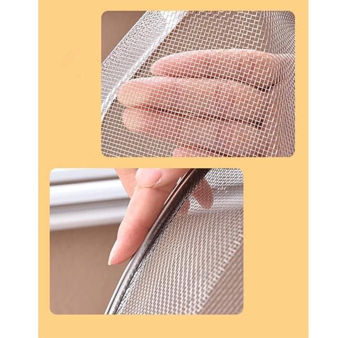 Close-up views of a fine mesh corner sink strainer for kitchen showing flexible material and metal rim