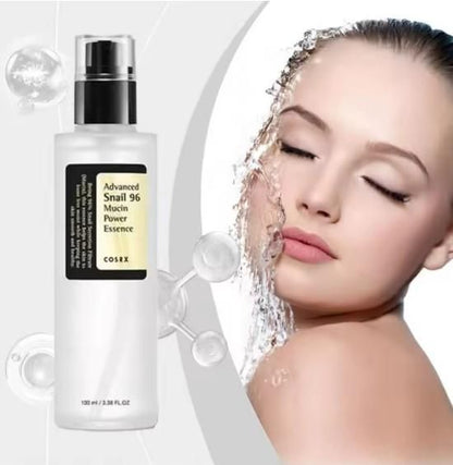 COSRX Advanced Snail 96 Mucin Power Essence in a sleek bottle, promoting hydration and skin repair.