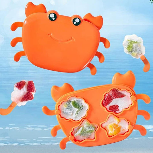 Crab ice mold for kids in orange, featuring smiling face and separate compartments for fun ice shapes