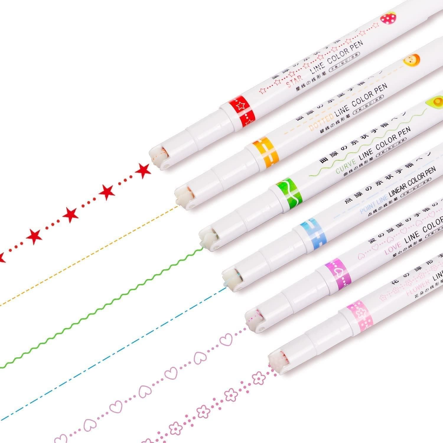 Set of curve shape highlighter pens with vibrant colors for creative notes and crafts