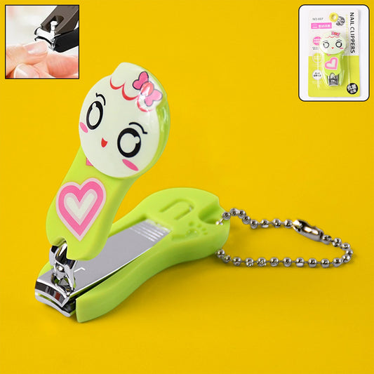 Cute cartoon nail clipper in green with a smiling face design for fun and easy nail care