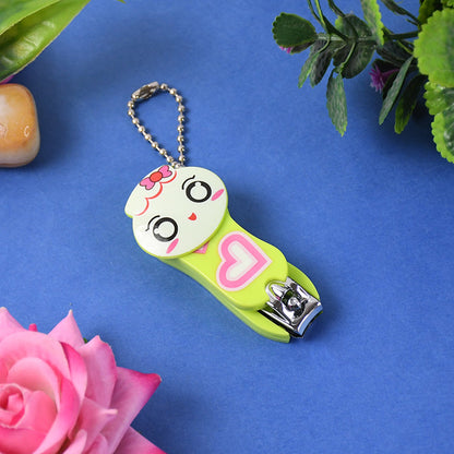 Cute cartoon nail clipper featuring a colorful design with a smiling face and heart shape