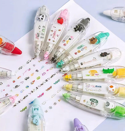 Colorful cute decoration tape pen set with various designs for creative crafting projects