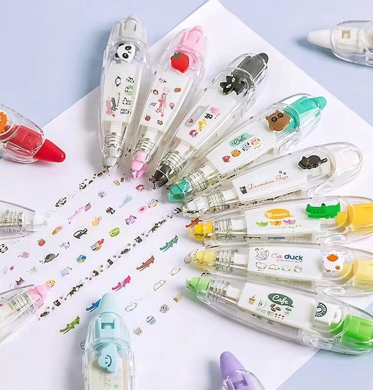 Colorful cute decoration tape pen set with various designs for creative crafting projects
