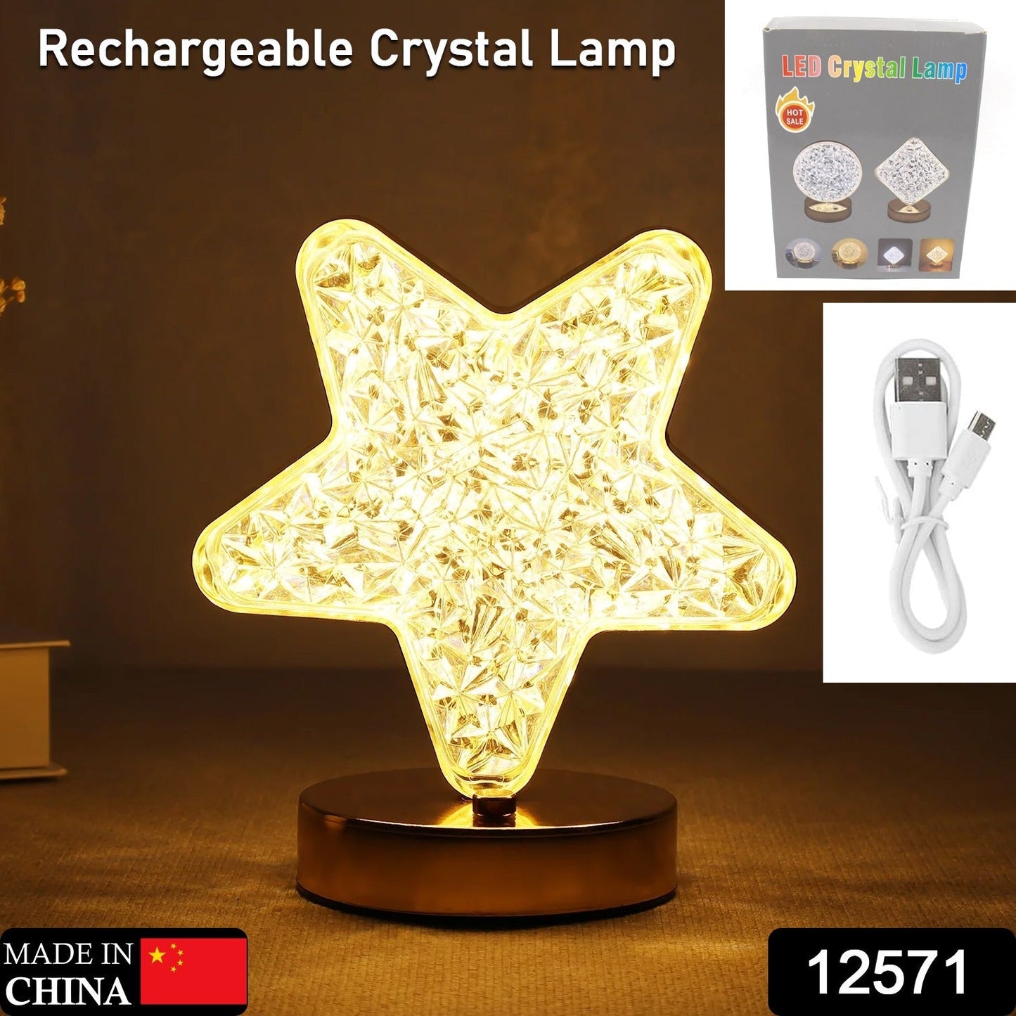 Star Crystal Diamond Touch Lamp – USB Rechargeable, 3-Way Dimmable Your Brand