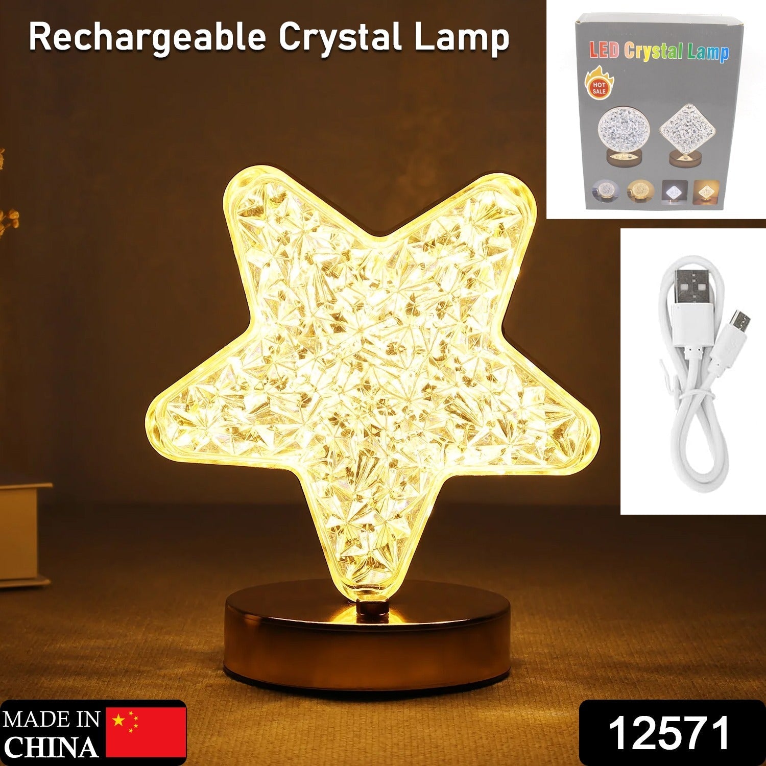 Star Crystal Diamond Touch Lamp – USB Rechargeable, 3-Way Dimmable Your Brand