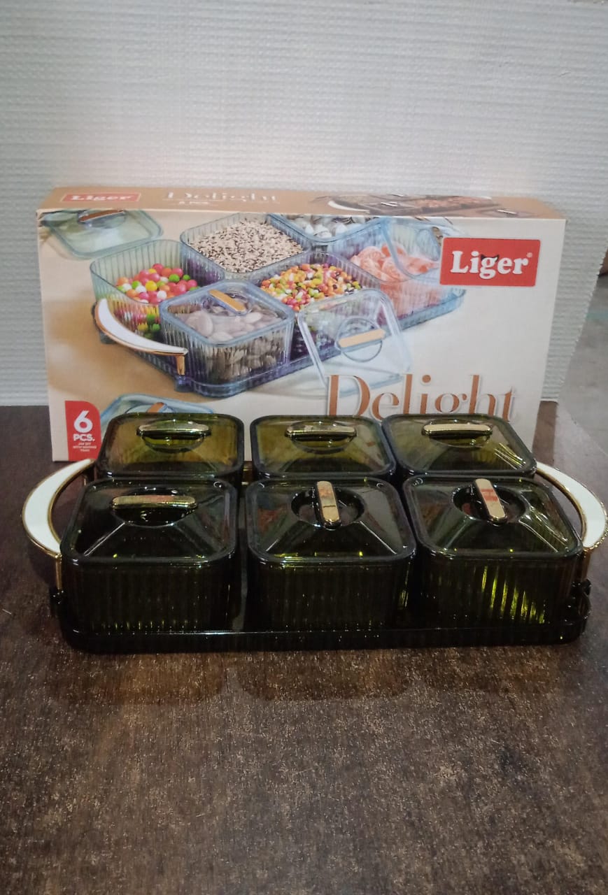 Liger Multipurpose Transparent Spice Jar Set with Tray and Lids 400ML Approx (6 Pc) Your Brand