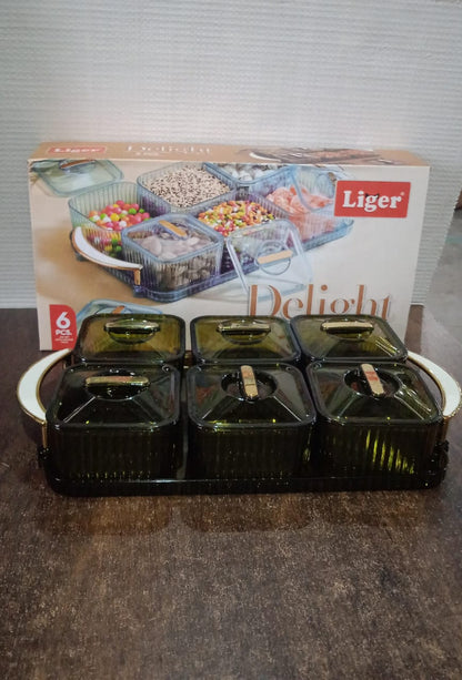 Liger Multipurpose Transparent Spice Jar Set with Tray and Lids 400ML Approx (6 Pc) Your Brand
