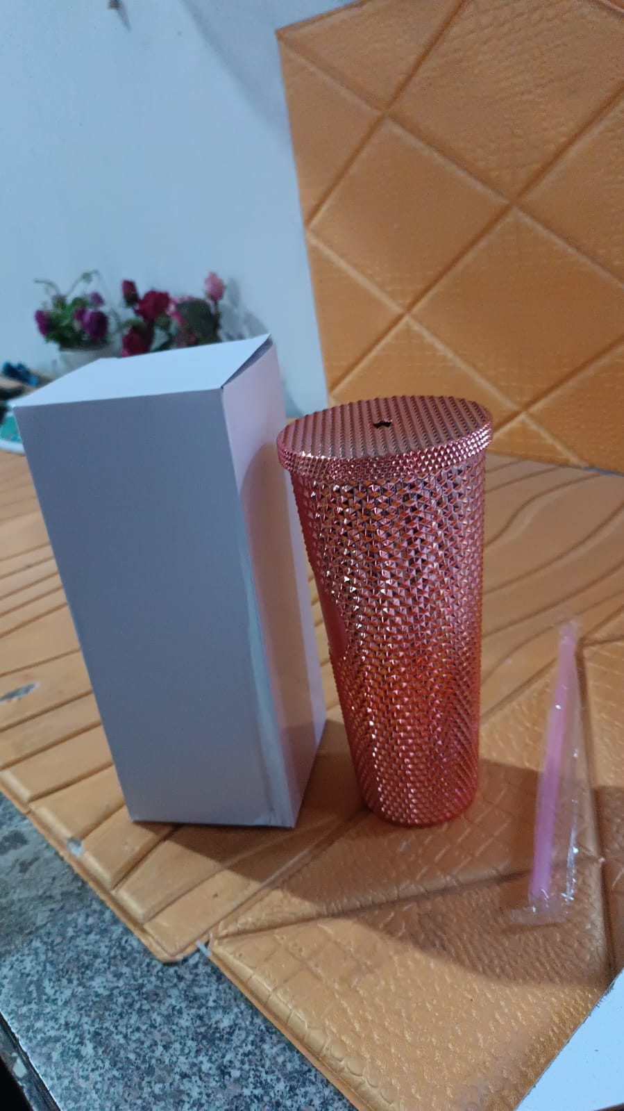 Studded Cup Tumbler Straw Lid - Plastic Double Walled Cold Cup for iced Coffee Your Brand