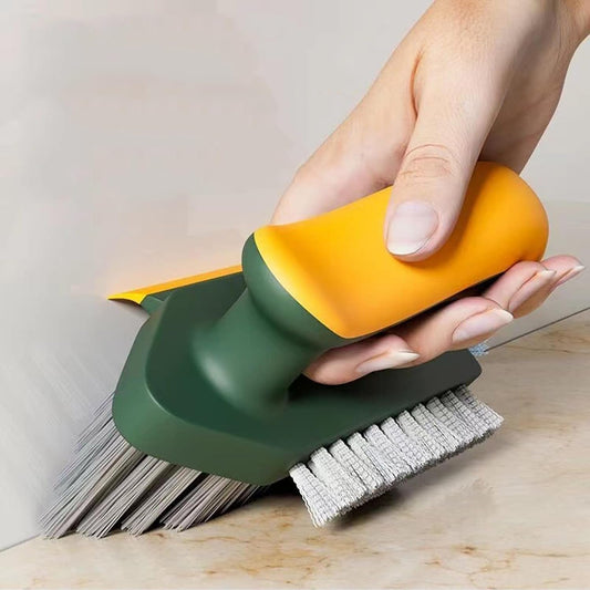 Gir Farmer deep cleaning brush for tile and grout with ergonomic yellow and green handle in use