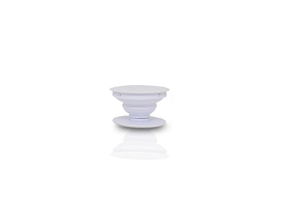 White designer mobile holder with a sleek design for convenient phone support