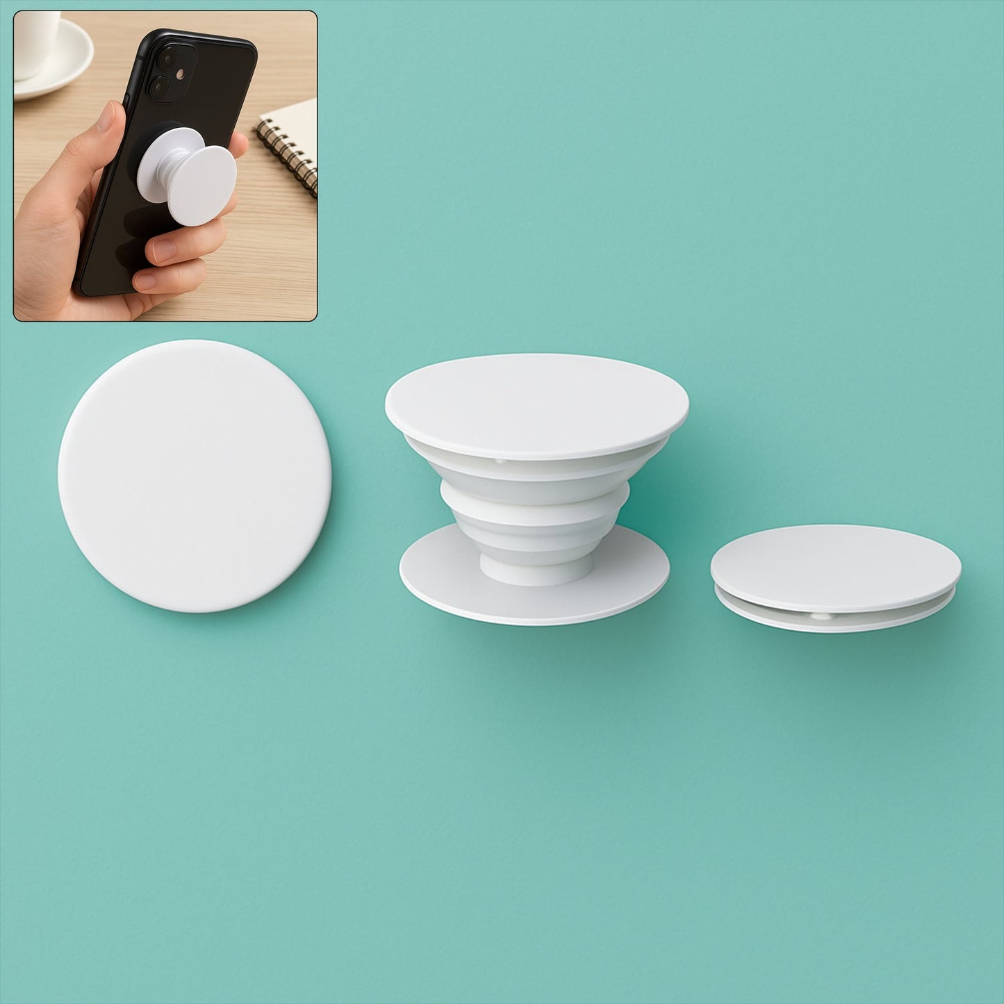 White designer mobile holder for enhanced grip and convenience while using smartphones