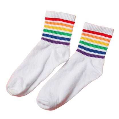Your Brand Designer Socks for Women with Colorful Rainbow Stripes on White Background