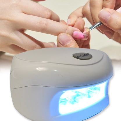 LED UV nail lamp for gel polish with a user applying nail color in a salon setting