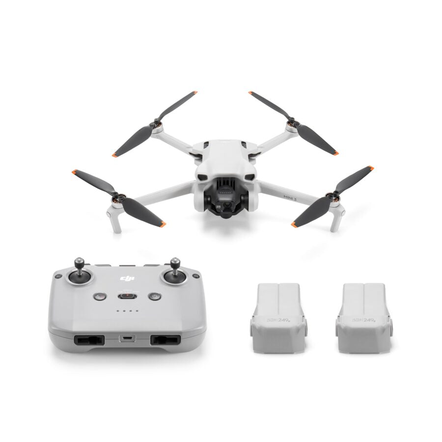 DJI Mini 3 Fly More Combo with drone, remote controller, and two batteries included