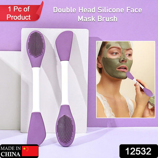 Double-headed silicone mask brush in purple for easy and even application of facial masks
